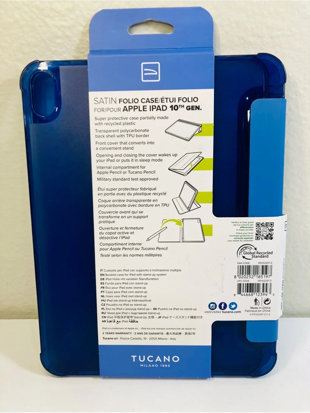 NEW Tucano MADE IN ITALY Satin Folio Case for Apple iPad 10th Gen - Blue